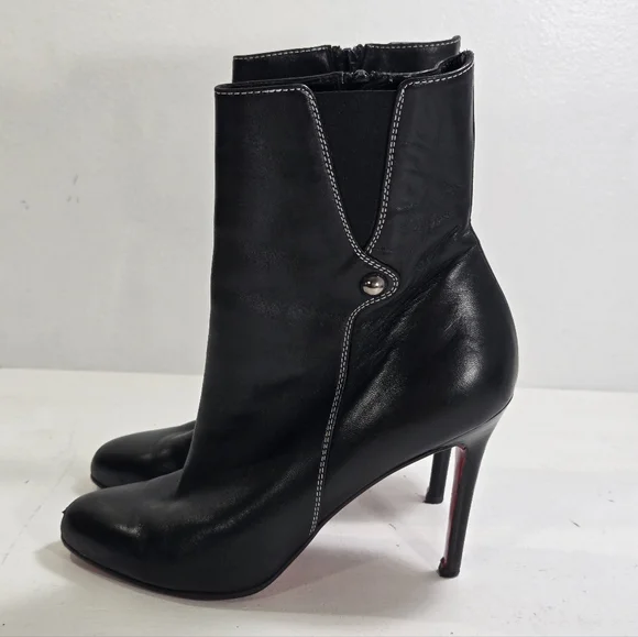 Christiabn Loyboutin Elegant Black Leather Ankle Boots 37½ 7½ - Picture 3 of 12
